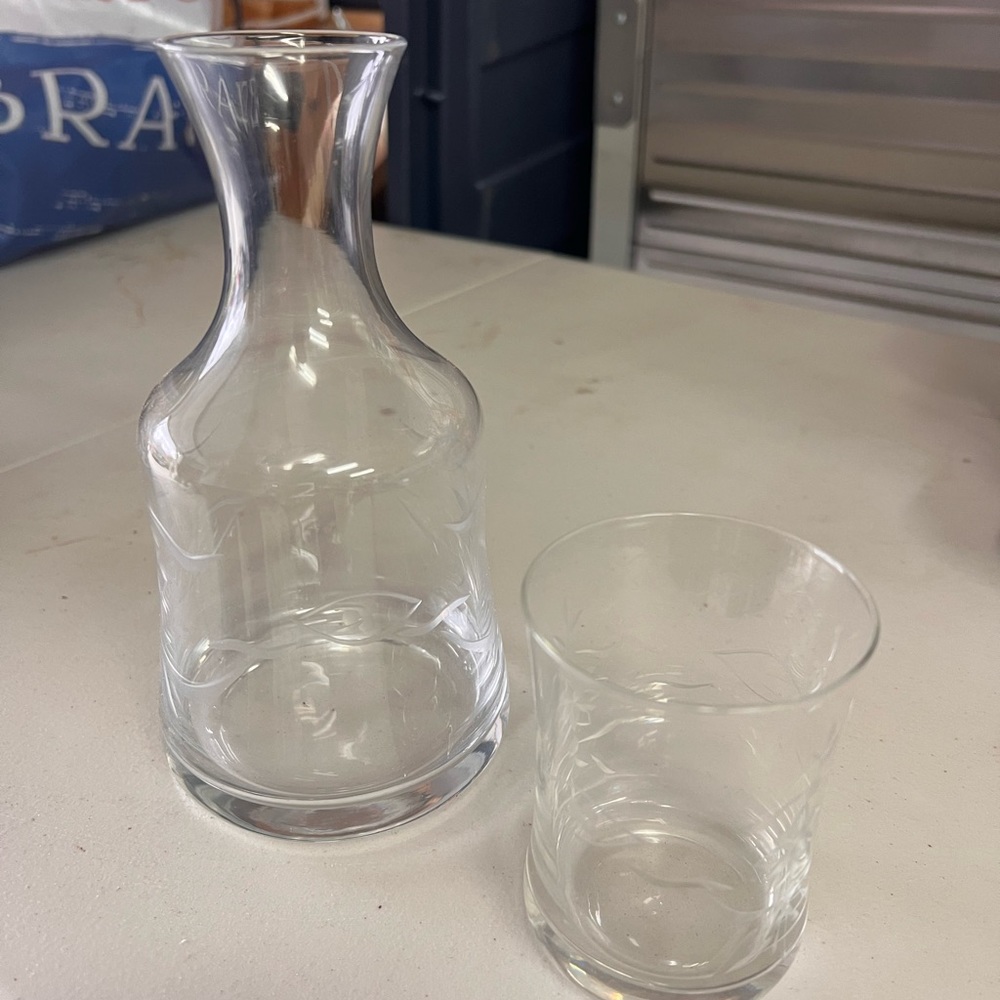 Etched Glass Tumbler Set for Bedside Table